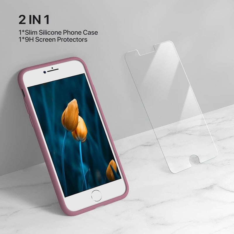 Miracase Ultra Slim Designed for iPhone SE Case 2022(3rd Gen)/iPhone SE 2020 Case(2nd Gen)/iPhone 7 Case/iPhone 8 Case with Screen Protector, Multi-Color Silicone Shockproof Phone Case(Blackcurrant) - Image 2